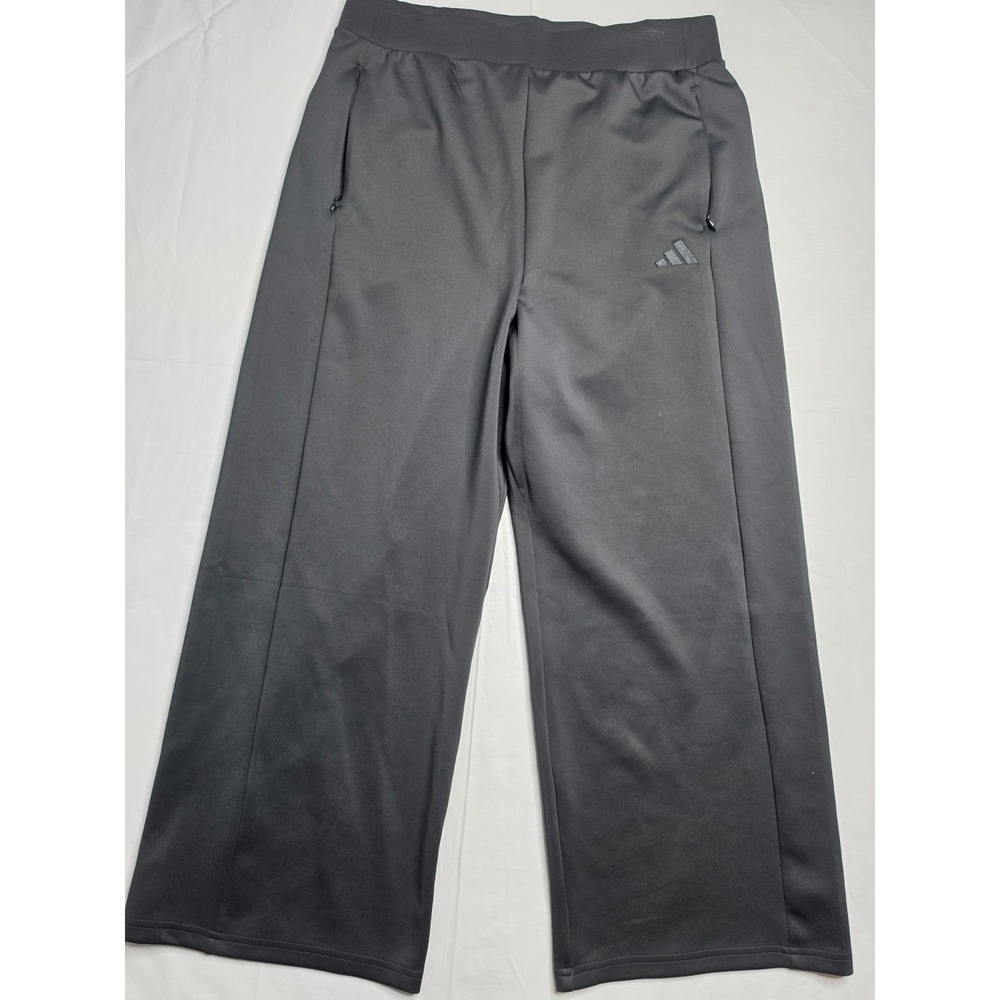 Adidas Wide Leg Pants Womens XL Black Elastic Waist High-Rise Pull On Athleisure